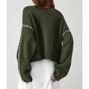 Blaise | Contrast Stitch Knit Sweater – Mock Neck Long Sleeve Drop Shoulder