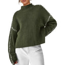 Blaise | Contrast Stitch Knit Sweater – Mock Neck Long Sleeve Drop Shoulder