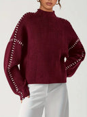 Blaise | Contrast Stitch Knit Sweater – Mock Neck Long Sleeve Drop Shoulder