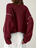 Blaise | Contrast Stitch Knit Sweater – Mock Neck Long Sleeve Drop Shoulder