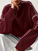 Blaise | Contrast Stitch Knit Sweater – Mock Neck Long Sleeve Drop Shoulder