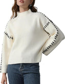 Blaise | Contrast Stitch Knit Sweater – Mock Neck Long Sleeve Drop Shoulder
