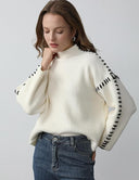 Blaise | Contrast Stitch Knit Sweater – Mock Neck Long Sleeve Drop Shoulder