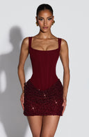 Blakeley | Corset Sequin Mini Dress – Square Neck Ruched Beaded Skirt