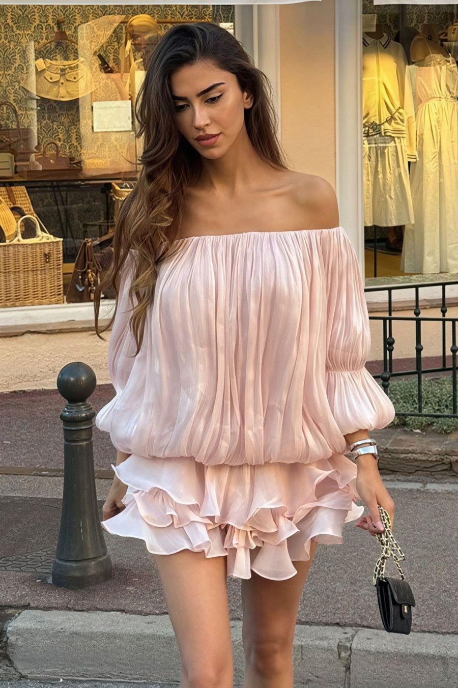 Bobbi | Off Shoulder Puff Sleeve Tiered Ruffle Mini – Fitted Bodycon Dress