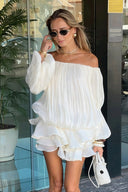 Bobbi | Off Shoulder Puff Sleeve Tiered Ruffle Mini – Fitted Bodycon Dress