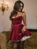 Bonnie | Velvet Mini – Spaghetti Strap Corset Tulle Hem A-Line Party Dress