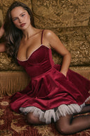 Bonnie | Velvet Mini – Spaghetti Strap Corset Tulle Hem A-Line Party Dress