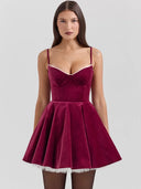 Bonnie | Velvet Mini – Spaghetti Strap Corset Tulle Hem A-Line Party Dress