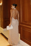 Breanna | Sequin Halter Maxi Dress – Evening High Neck Sleeveless Floor Length