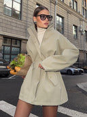 Brenda | Utility Solid Jacket – Casual Wear Drawstring Waist High Collar