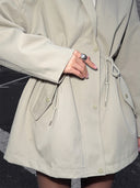 Brenda | Utility Solid Jacket – Casual Wear Drawstring Waist High Collar