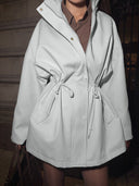 Brenda | Utility Solid Jacket – Casual Wear Drawstring Waist High Collar