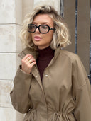 Brenda | Utility Solid Jacket – Casual Wear Drawstring Waist High Collar