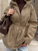 Brenda | Utility Solid Jacket – Casual Wear Drawstring Waist High Collar