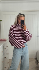 Brenna | Striped Knit Jacket – Funnel Neck Zip Front Long Sleeve