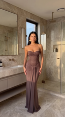 Briallen | Strapless Lace Maxi – Sweetheart Ruched Wedding Guest Dress