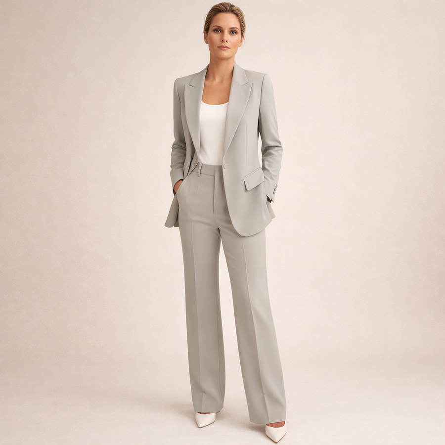 Briana | Tailored Two Piece Set – Work Blazer Long Sleeve Straight Leg Pants