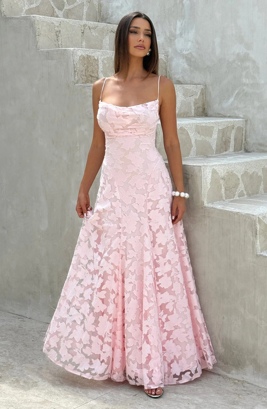 Briar | Floral Lace Maxi – Scoop Neck Spaghetti Strap A-Line Wedding Guest Dress