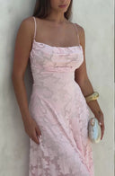 Briar | Floral Lace Maxi – Scoop Neck Spaghetti Strap A-Line Wedding Guest Dress