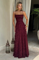 Briar | Floral Lace Maxi – Scoop Neck Spaghetti Strap A-Line Wedding Guest Dress