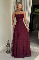Briar | Floral Lace Maxi – Scoop Neck Spaghetti Strap A-Line Wedding Guest Dress