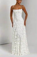 Briar | Floral Lace Maxi – Scoop Neck Spaghetti Strap A-Line Wedding Guest Dress