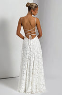 Briar | Floral Lace Maxi – Scoop Neck Spaghetti Strap A-Line Wedding Guest Dress