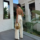 Briarlee | Pleated Halter Two Piece Set – High Neck Crop Top Wide Leg Pants Co-ord
