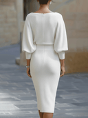 Bridget | Solid Midi Dress – Draped Cowl Neck Batwing Sleeve