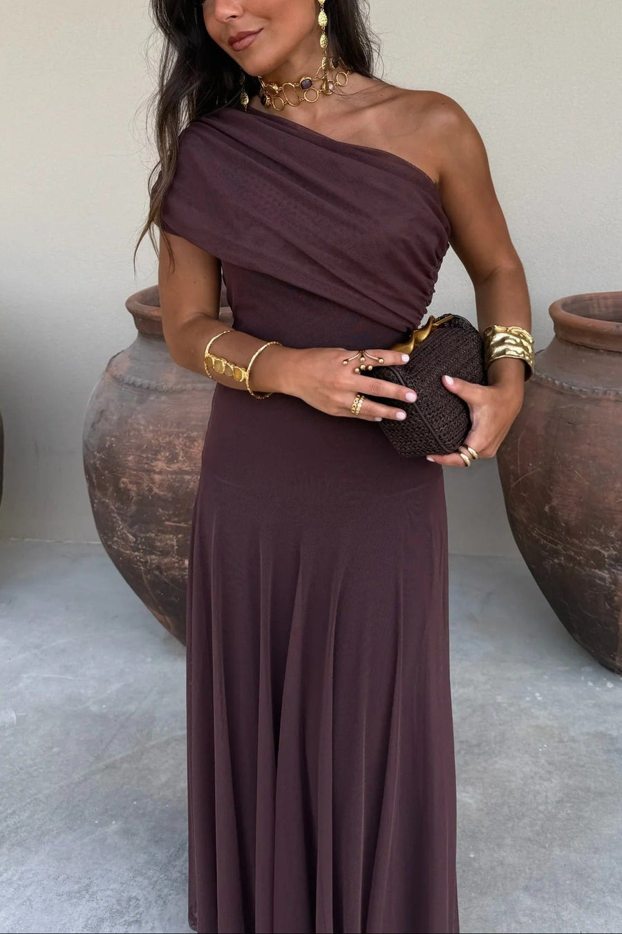 Brittany | Maxi – One Shoulder Draped Sleeveless A-Line Formal Wedding Guest Dress