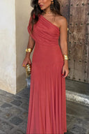 Brittany | Maxi – One Shoulder Draped Sleeveless A-Line Formal Wedding Guest Dress