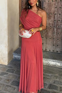 Brittany | Maxi – One Shoulder Draped Sleeveless A-Line Formal Wedding Guest Dress