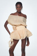 Brixton | Mini – Off Shoulder Button Front Rose Tiered Ruffle Skirt Party Dress