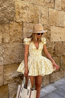 Bryanna | Floral Deep V Neck Mini – Puff Sleeve Corset Pleated Skirt Summer Dress