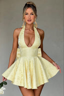 Bryleigh | Halter Neck Mini – Deep V Oversized Back Bow Summer Party Dress