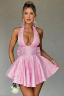 Bryleigh | Halter Neck Mini – Deep V Oversized Back Bow Summer Party Dress