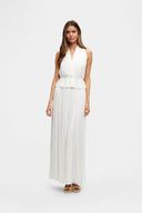 Brynlee | Halter Neck Pleated Set – Deep V Peplum Top Maxi Skirt Summer