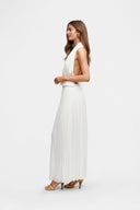 Brynlee | Halter Neck Pleated Set – Deep V Peplum Top Maxi Skirt Summer