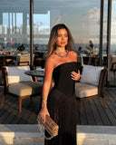 Brynn | Strapless Fringe Maxi – Bodycon Straight Neck Evening Party Dress