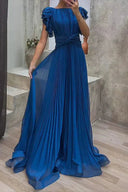 Calista | Pleated Ruffle Sleeve Maxi Dress – Twist Waist Formal Wedding Guest Gown