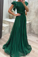 Calista | Pleated Ruffle Sleeve Maxi Dress – Twist Waist Formal Wedding Guest Gown