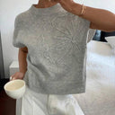 Callie | Floral Knit Short Sleeve Sweater – Crew Neck Ribbed Hem Everyday Wear