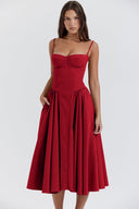 Calliope | Midi – Spaghetti Strap Bustier Corset Full A-Line Wedding Guest Dress
