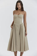 Calliope | Midi – Spaghetti Strap Bustier Corset Full A-Line Wedding Guest Dress