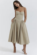 Calliope | Midi – Spaghetti Strap Bustier Corset Full A-Line Wedding Guest Dress