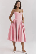 Calliope | Midi – Spaghetti Strap Bustier Corset Full A-Line Wedding Guest Dress