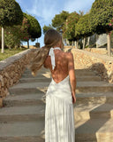 Callista | Halter Plunge Ruched Maxi Dress – High Split Open Back Formal Evening Gown