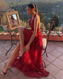 Camila | Halter Plunge Maxi Dress – Gathered Waist Open Back Formal Evening Gown