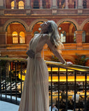 Camila | Halter Plunge Maxi Dress – Gathered Waist Open Back Formal Evening Gown